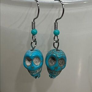 Turquoise Magnesite Skull Dangle Earrings
